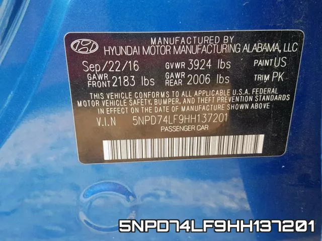 5NPD74LF9HH137201 фото 2