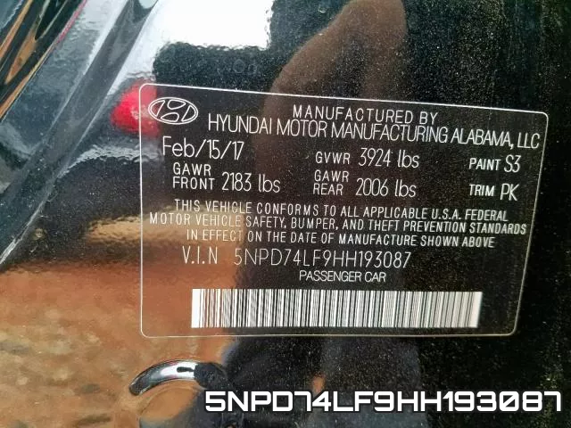 5NPD74LF9HH193087 фото 2