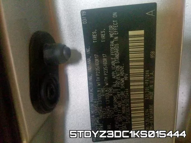 5TDYZ3DC1KS015444 фото 2