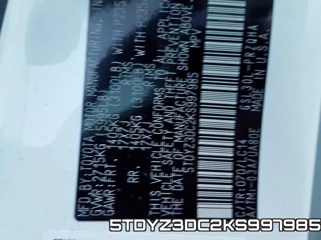 5TDYZ3DC2KS997985 фото 2