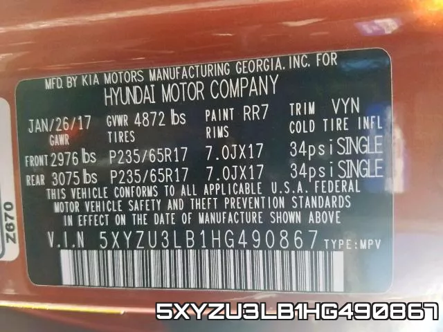 5XYZU3LB1HG490867 фото 2