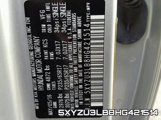 5XYZU3LB8HG421514 фото 2