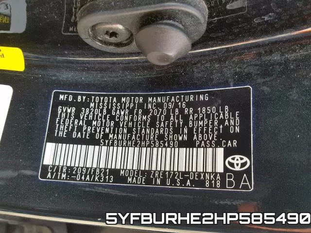 5YFBURHE2HP585490 фото 2