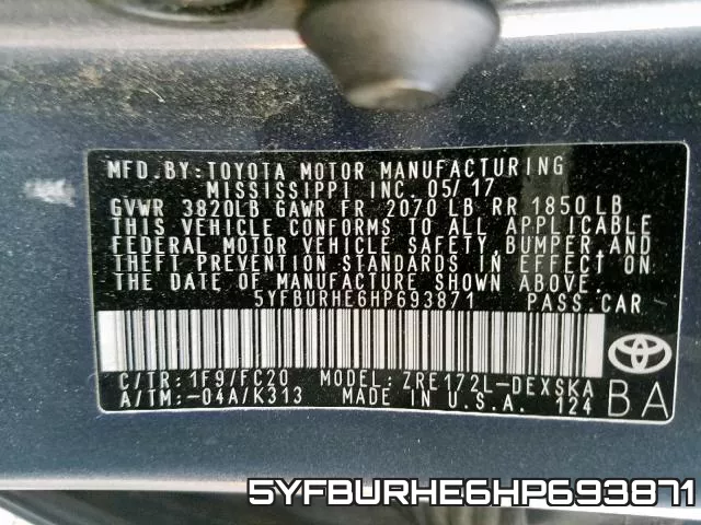 5YFBURHE6HP693871 фото 2