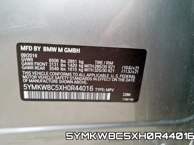 5YMKW8C5XH0R44016 фото 2
