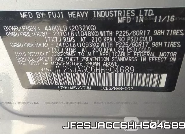 JF2SJAGC6HH504689 фото 10