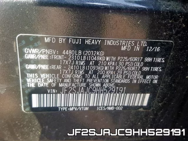 JF2SJAJC9HH529191 фото 2