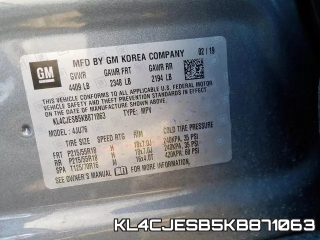 KL4CJESB5KB871063 фото 2