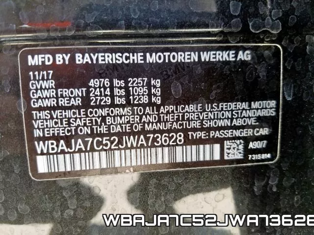WBAJA7C52JWA73628 фото 2
