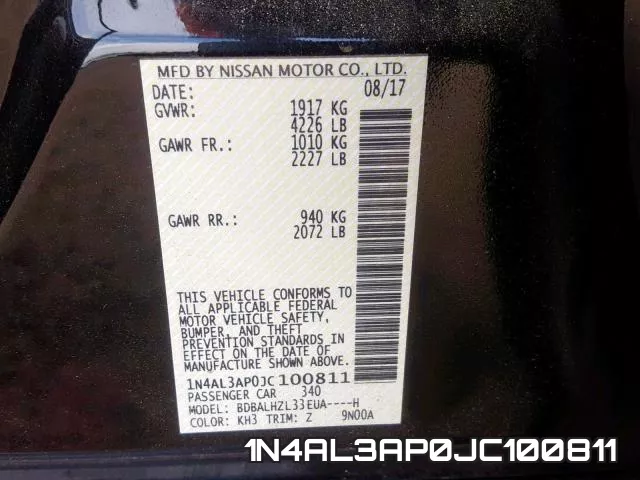 1N4AL3AP0JC100811 фото 2