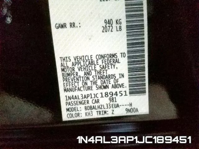 1N4AL3AP1JC189451 фото 2