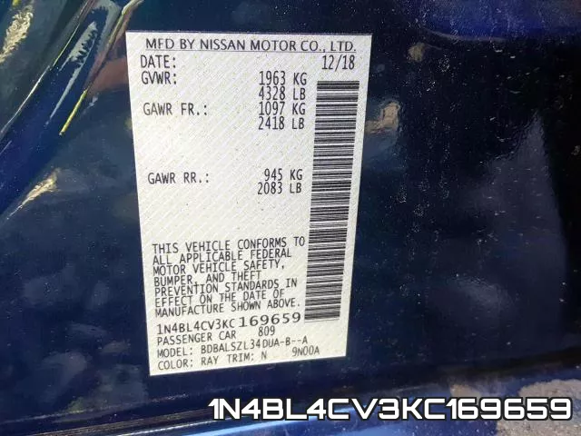 1N4BL4CV3KC169659 фото 2