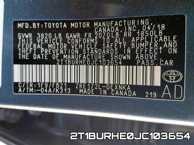 2T1BURHE0JC103654 фото 2