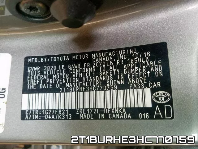 2T1BURHE3HC770759 фото 2
