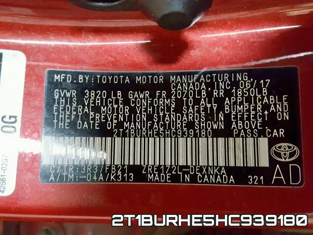2T1BURHE5HC939180 фото 2