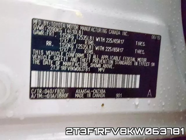 2T3F1RFV8KW063781 фото 2