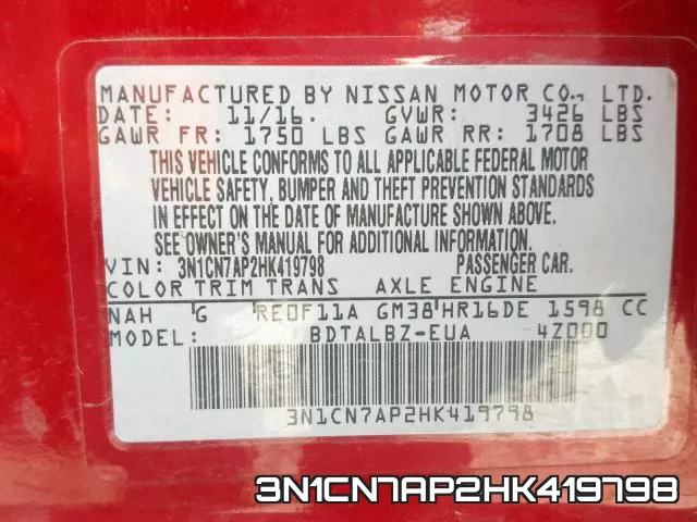 3N1CN7AP2HK419798 фото 2