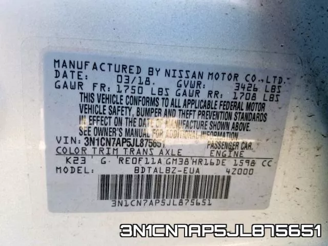 3N1CN7AP5JL875651 фото 2