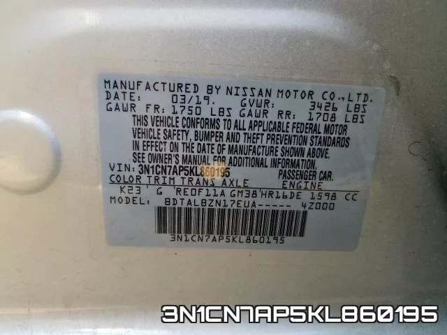 3N1CN7AP5KL860195 фото 2