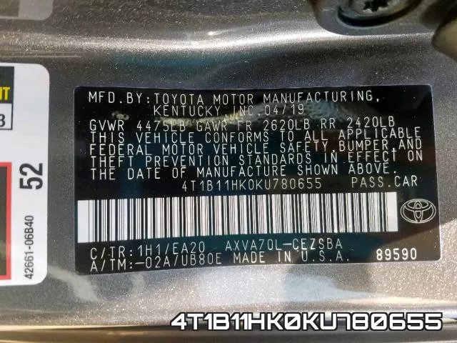 4T1B11HK0KU780655 фото 2