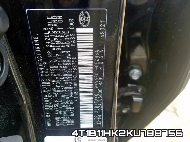 4T1B11HK2KU788756 фото 2
