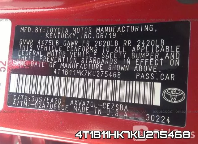 4T1B11HK7KU275468 фото 10