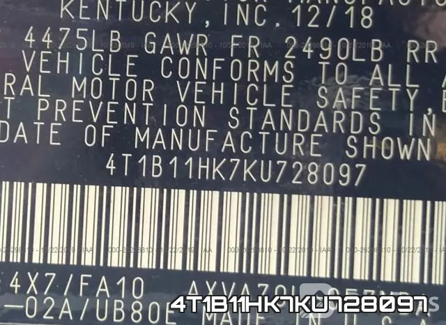 4T1B11HK7KU728097 фото 10