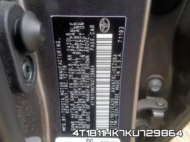 4T1B11HK7KU729864 фото 2