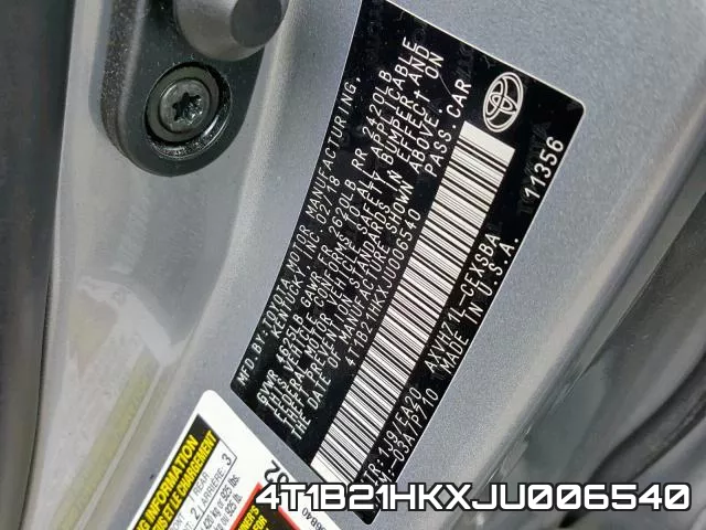 4T1B21HKXJU006540 фото 2