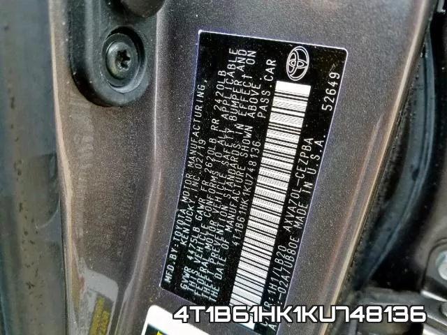 4T1B61HK1KU748136 фото 2