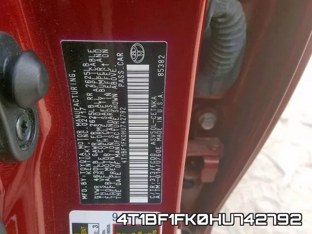4T1BF1FK0HU742792 фото 2