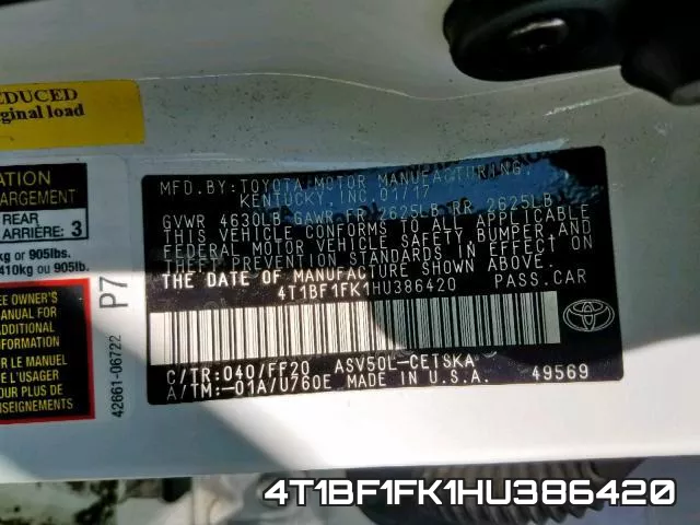 4T1BF1FK1HU386420 фото 2