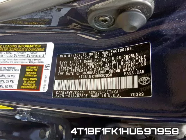 4T1BF1FK1HU697958 фото 2