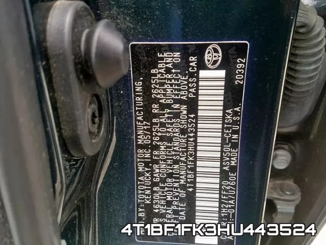 4T1BF1FK3HU443524 фото 2