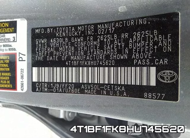 4T1BF1FK8HU745620 фото 10