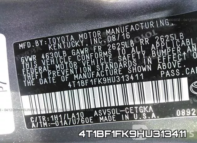 4T1BF1FK9HU313411 фото 10