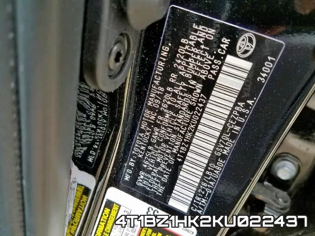 4T1BZ1HK2KU022437 фото 2