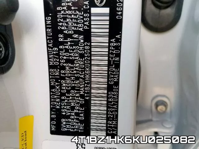 4T1BZ1HK6KU025082 фото 2