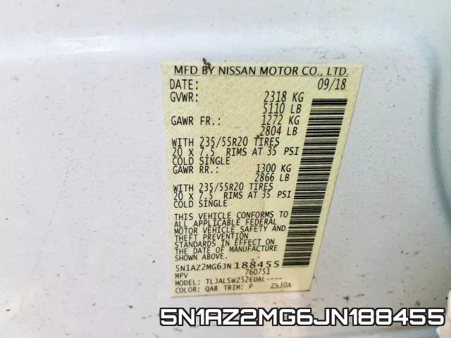 5N1AZ2MG6JN188455 фото 2