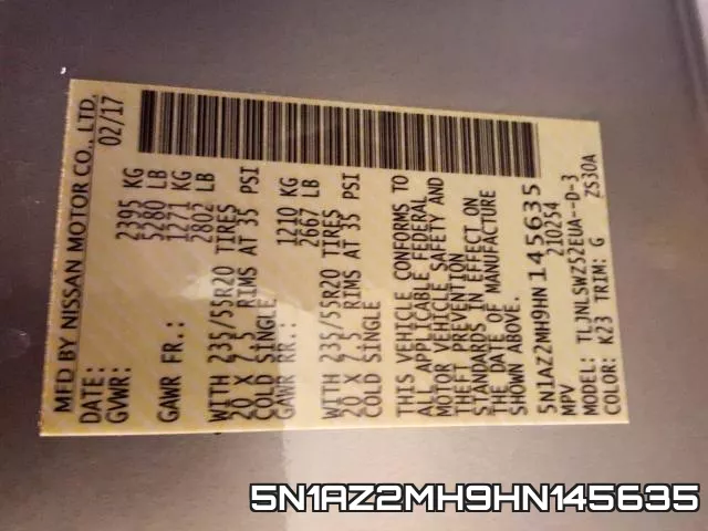 5N1AZ2MH9HN145635 фото 2