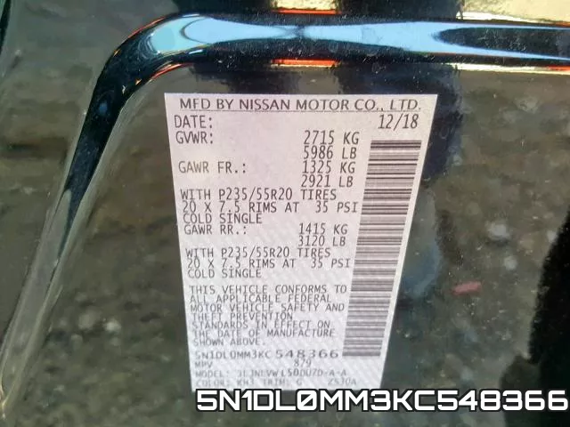 5N1DL0MM3KC548366 фото 2