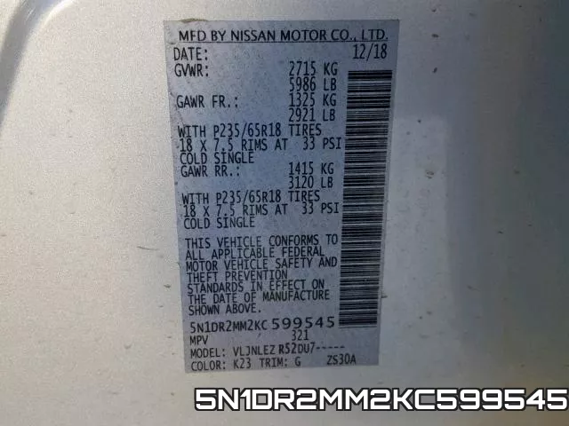 5N1DR2MM2KC599545 фото 2