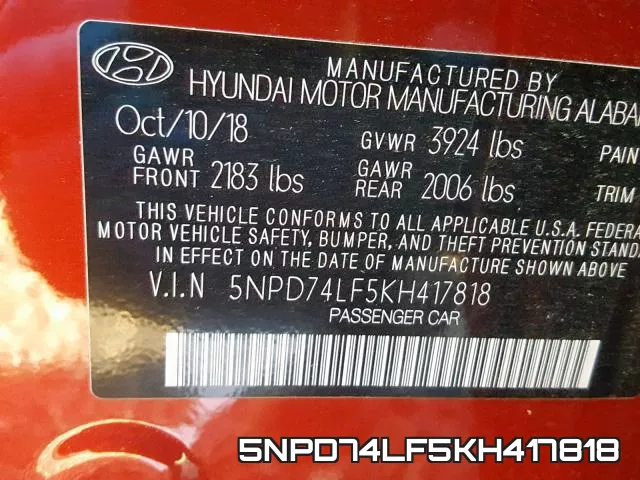 5NPD74LF5KH417818 фото 2
