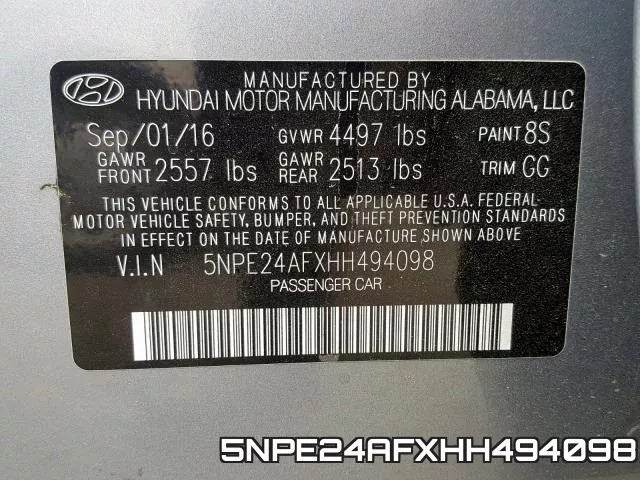 5NPE24AFXHH494098 фото 2