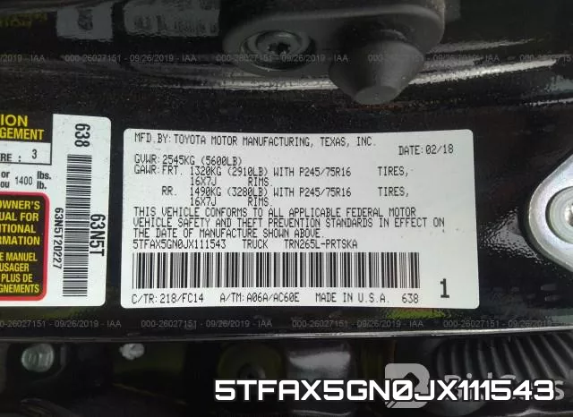 5TFAX5GN0JX111543 фото 10