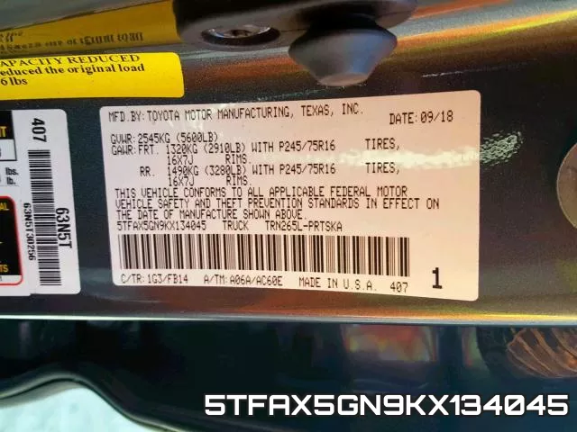 5TFAX5GN9KX134045 фото 2