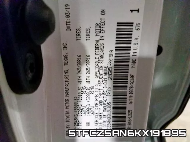 5TFCZ5AN6KX191895 фото 2