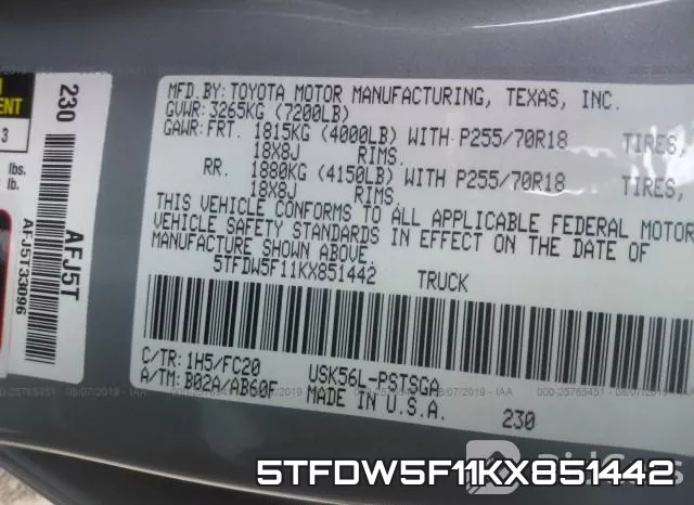 5TFDW5F11KX851442 фото 10