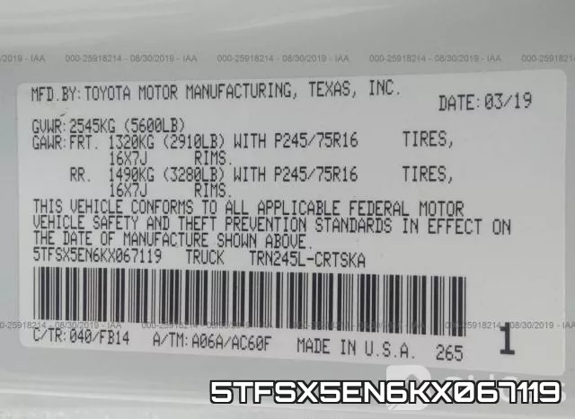 5TFSX5EN6KX067119 фото 10