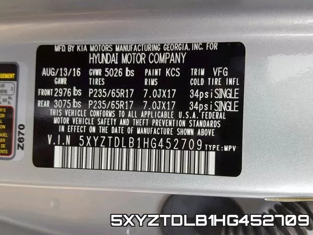 5XYZTDLB1HG452709 фото 2